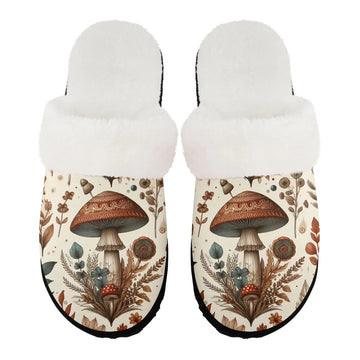 Cozy Botanical Print Plush Slippers, Nature Inspired House Shoes FN089-25025153