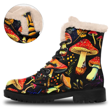 Enchanted Mushroom Dark Forest Fleece Lined Boots, Gothic Cottagegore Winter Footwear 058-25023175