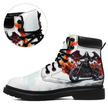 Personalized Knight & Skull Design Boots, Custom Gothic Warrior Lace-Up Unisex Boots 1921-25023148