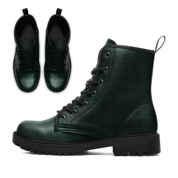 Dark Forest Green Plaid Combat Boots, Gothic Punk Tartan Style Vegan Leather Boots 058-6-25020195