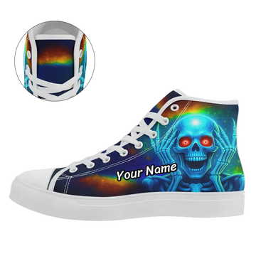 Psychedelic Cosmic Skull High-Top Sneakers, Cyber Goth Rave Trainers FN024-25023204