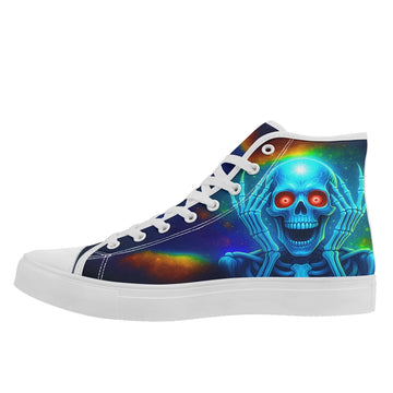 Psychedelic Cosmic Skull High-Top Sneakers, Cyber Goth Rave Trainers FN024-25023204
