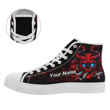Demonic Skull High-Top Sneakers, Gothic Red Horned Devil Shoes FN024-2500684