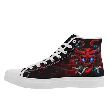 Demonic Skull High-Top Sneakers, Gothic Red Horned Devil Shoes FN024-2500684