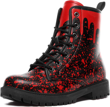 Gothic Blood Drip Combat Boots-Unisex Lace-Up Ankle Booties Anti-Slip Platform Lug Sole Cushioning Punk Halloween Footwear