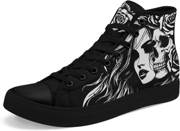 Mens Womens Gothic Skull Rose High Top Canvas Sneakers Punk Rock Floral Cool  Casual Shoes Edgy Streetwear Aesthetic