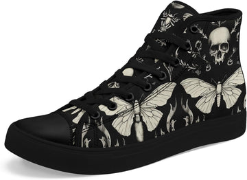 Vintage Floral Skull High Top Canvas Sneakers Dark Style Cottagecore Lace-Up Casual Shoes Fashion Streetwear Sneakers