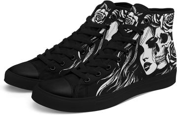 Mens Womens Gothic Skull Rose High Top Canvas Sneakers Punk Rock Floral Cool  Casual Shoes Edgy Streetwear Aesthetic