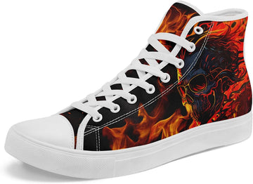 Fashion Gothic Skull Flame High-Top Canvas Shoes for Men Women Stylish Comfort Unisex Lace up Flat Walking Casual Sneakers