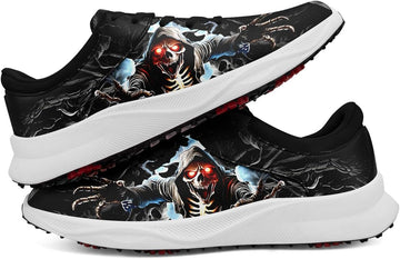 Mens Spikeless Skull Golf Shoes with Auto Vent Sole,Waterproof Slip-Resistant Gothic Punk Rock Style Fashion Golf Shoes