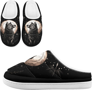 Gothic Animal Print Fuzzy Slippers For Women Men Soft Short-Plush Lining Cozy Winter House Shoes Slip On Warm Indoor Slippers