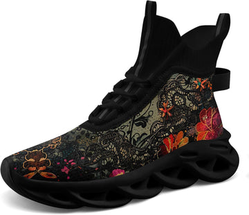 Womens/Mens Athletic High-Top Fashion Sneakers Gothic Style Lace Up Cushion Socks Sneakers Sport Gym Lightweight Tennis Shoes