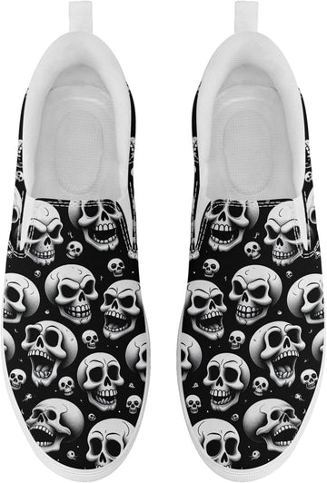 Men's Slip-On Canvas Shoes Gothic Skull Print Casual Lightweight Loafers Comfortable Walking Sneaker for Women
