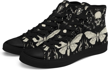 Vintage Floral Skull High Top Canvas Sneakers Dark Style Cottagecore Lace-Up Casual Shoes Fashion Streetwear Sneakers
