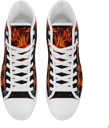 Fashion Gothic Skull Flame High-Top Canvas Shoes for Men Women Stylish Comfort Unisex Lace up Flat Walking Casual Sneakers