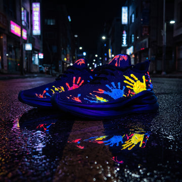Glow-in-the-Dark Handprint Street Art Shoes – Multi-Color Night-Glow Lightweight Neon Breathable Mesh Cushion Sneakers FN003-26020065-1