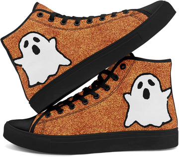 Glitter Halloween High Top Sneakers for Women, Gothic Print Lace-Up Fashion Sparkly Walking Shoes Casual Streetwear