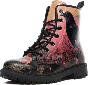 Gothic Combat Boots for Women & Men | Punk Rock Lace-Up Chuncky Heel Ankle Boots Vegan Leather Waterproof Black work boots