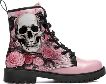 Pink Combat Boots for Women, Gothic Emo Lace-Up Ankle Boots Punk Platform Booties Festival & Everyday Streetwear