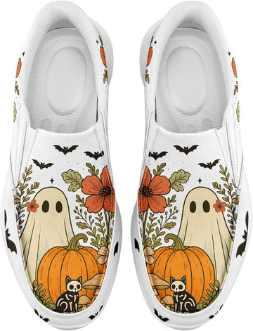 Halloween Slip-On Sneakers for Women Men, Lightweight Gothic Design Casual Wear Walking Canvas Shoes Fashion Streetwear