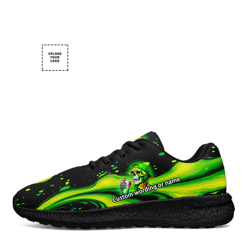 Neon Toxic Green Slime Running Shoes – Skater Skull Breathable Mesh Sneakers - BLD2-26007179-006-B