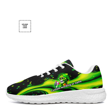 Neon Toxic Green Slime Running Shoes – Skater Skull Breathable Mesh Sneakers - BLD2-26007179-006-W