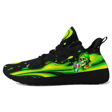 Neon Toxic Slime Breathable Mesh Sneakers – Skater Skull Lightweight Running Shoes - FN015-26007179-005-B