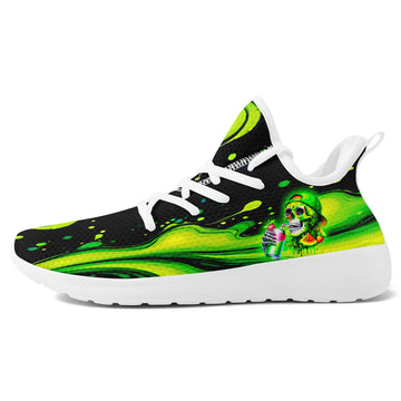 Neon Toxic Slime Breathable Mesh Sneakers – Skater Skull Lightweight Running Shoes - FN015-26007179-005-W