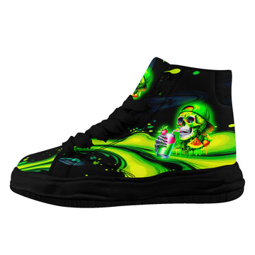 Chunky Melted Sole High Top Canvas Sneakers – Neon Toxic Slime Skater Skull Shoes - FN039-26007179-003-B