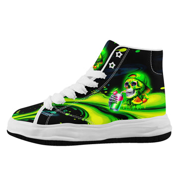 Chunky Melted Sole High Top Canvas Sneakers – Neon Toxic Slime Skater Skull Shoes - FN039-26007179-003-W