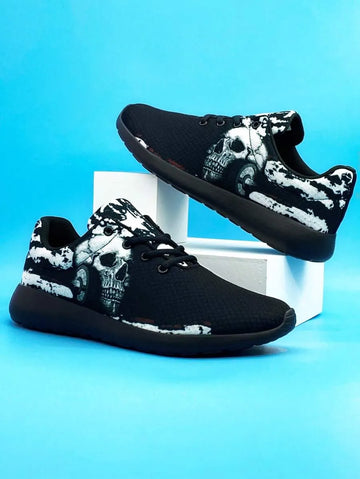 Men’s Gothic Skull Running Sneakers | Breathable Lightweight Shoes | Print-On-Demand Custom Sneakers with Your Name & Logo
