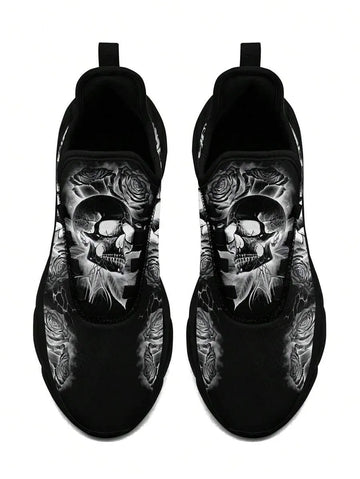 Men's Gothic Rose Skull Pattern Running Shoes | Print-On-Demand Custom Sneakers with Your Name & Logo